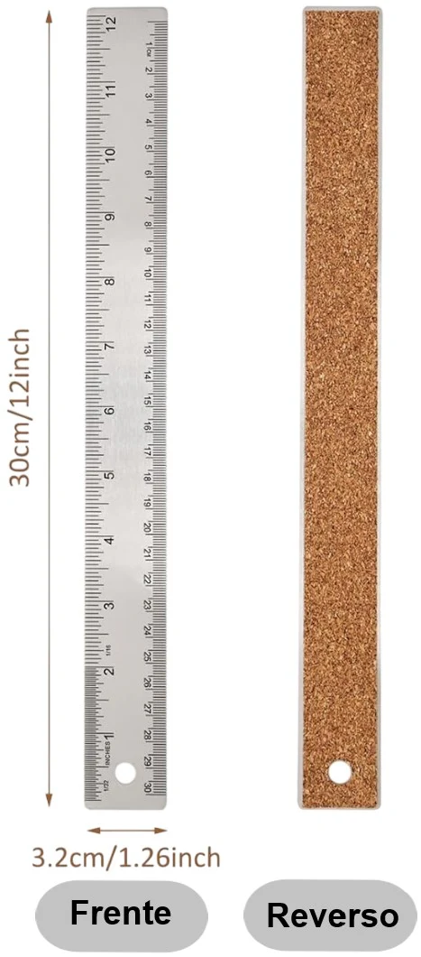 Regla Acero Inoxidable Base c/Corcho cm y pulgas 30cm Rihan® TY-630 [Pieza] - Image 2
