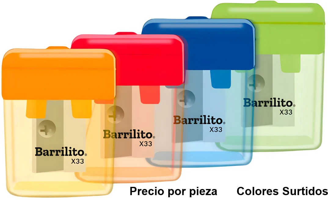 Sacapuntas de Plástico 27×34×16mm Colores c/Deposito Barrilito® X33 [Pieza]