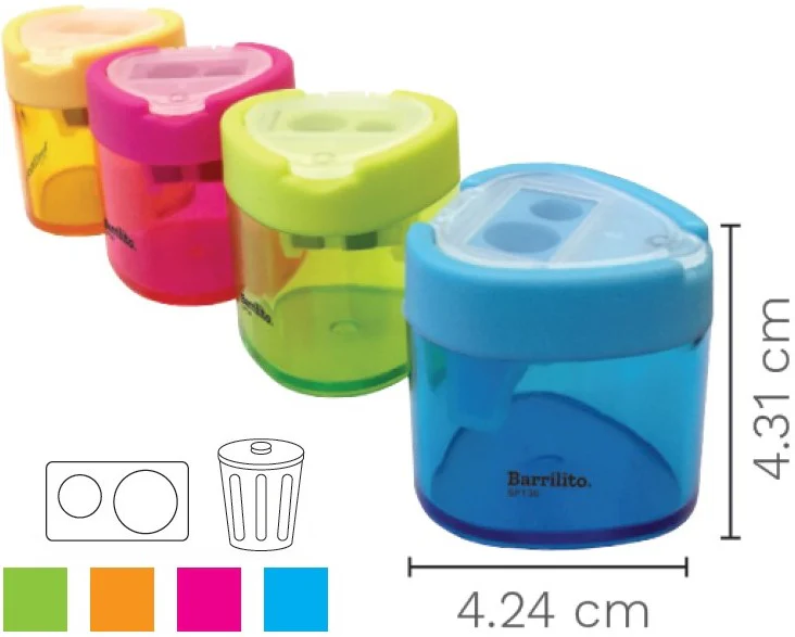 Sacapuntas de Plástico Triangular c/Tapa Doble Colores c/Deposito Barrilito® SPT36 [Pieza]