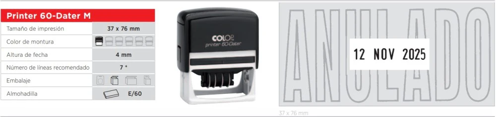 Sello Fechador Tinta Auto 37×76mm Colop® PRIN60DAC [Pieza] - Image 2