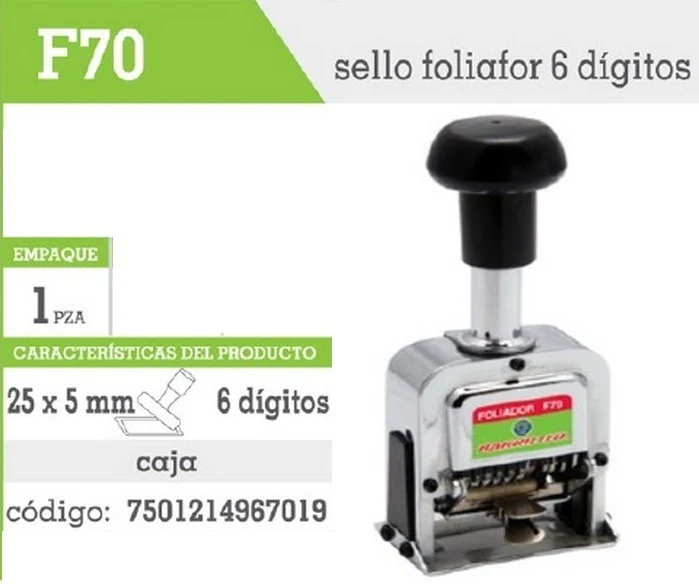 Sello Foliador 6 Dígitos Barrilito® F70 [Pieza]