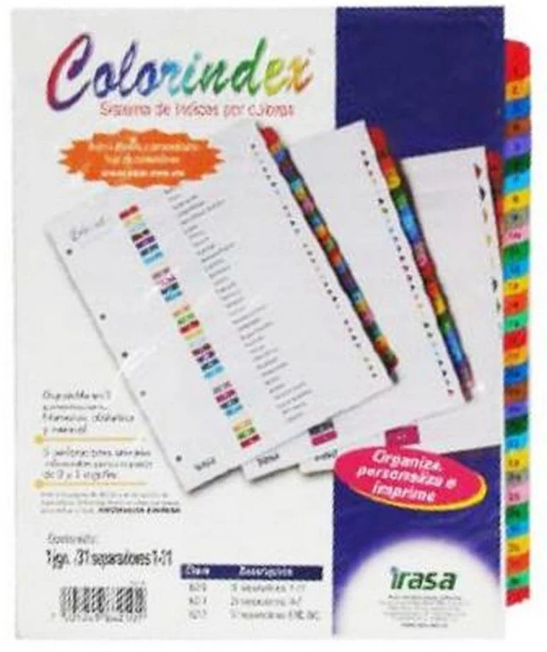 Separador Hojas p/Carpeta c/Índice Alfabético A-Z c/26 Blanco colorTap Carta Irasa® IN6211 [Bolsa de plástico]