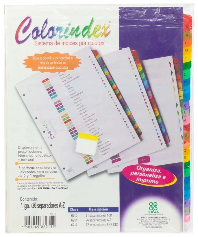Separador Hojas p/Carpeta c/Índice Alfabético A-Z c/26 Blanco colorTap Carta Irasa® IN6211 [Bolsa de plástico] - Image 2
