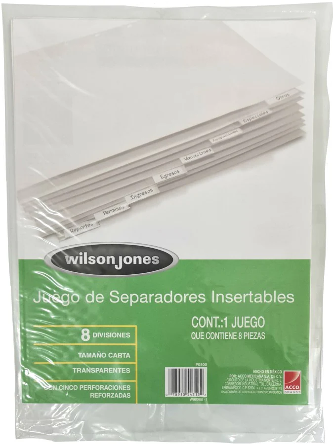 Separador Hojas p/Carpeta IE-80 Tap Insertable c/8 Blanco clearTap Carta ACCO® P0500 [Bolsa de plástico]