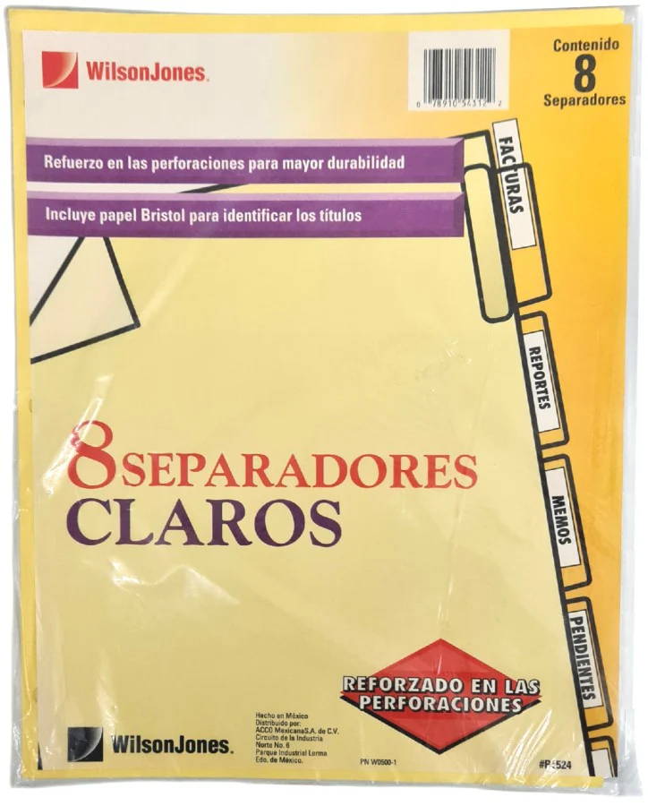 Separador Hojas p/Carpeta IE-80 Tap Insertable c/8 Manila clearTap Carta ACCO® P0500 [Bolsa de plástico]