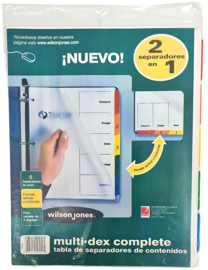 Separador Hojas p/Carpeta Multidex c/Indice Num.1-5 c/5 Blanco colorTap Carta ACCO® P0442 [Bolsa de plástico]