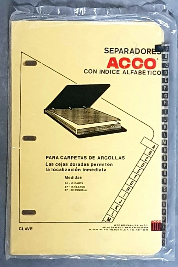 Separador Hojas p/Carpeta Sp-20 Taps de Piel A-Z c/26 Manila Esquela ACCO® [Bolsa de plástico]