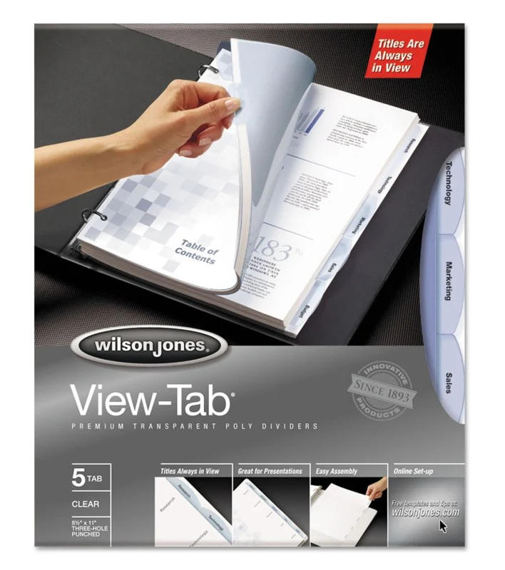 Separador Hojas p/Carpeta View-Tab Plástico c/5 Transparente Carta ACCO® P5066 [Bolsa de plástico]