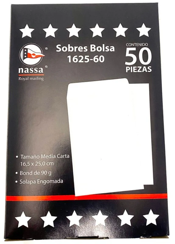 Sobre Bolsa 1625-60 caja c/50 60kg Blanco Bond 16.5×25cm Nassa® IA0290