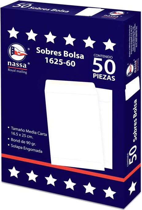 Sobre Bolsa 1625-60 caja c/50 60kg Blanco Bond 16.5×25cm Nassa® IA0290 - Image 2