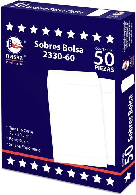 Sobre Bolsa 2330-60 caja c/50 60kg Blanco Bond 23×30.5cm Nassa® IA0294