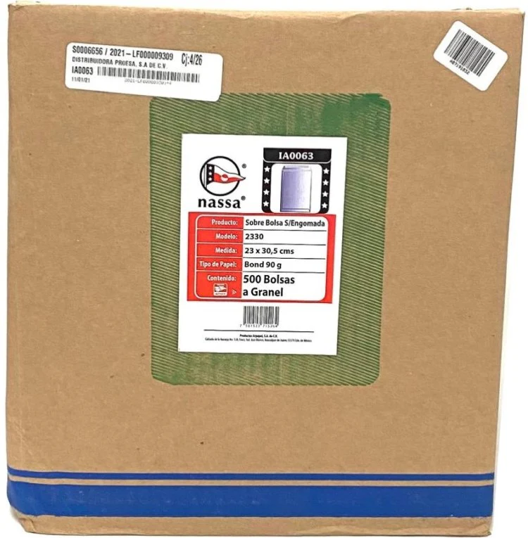 Sobre Bolsa 2330-60 Carta 60kg Blanco Bond 23×30.5cm Nassa® IA0063 [Sobre]