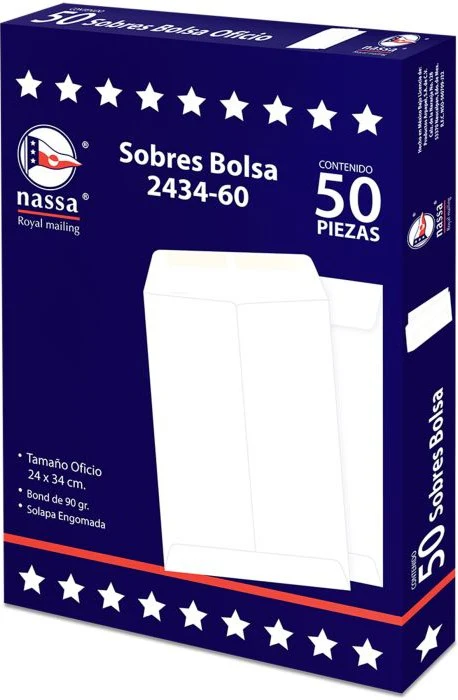 Sobre Bolsa 2434-60 caja c/50 60kg Blanco Bond 24×34cm Nassa® IA0296