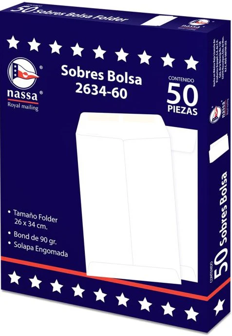 Sobre Bolsa 2634-60 caja c/50 60kg Blanco Bond 26×34cm Nassa® IA0298