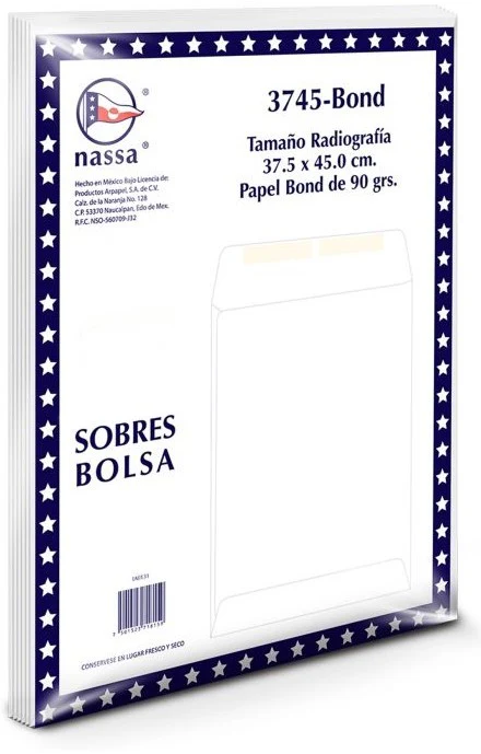 Sobre Bolsa 3745-60 Laboratorio 60kg Blanco Bond 37×45cm Nassa® IA0131 [Sobre]