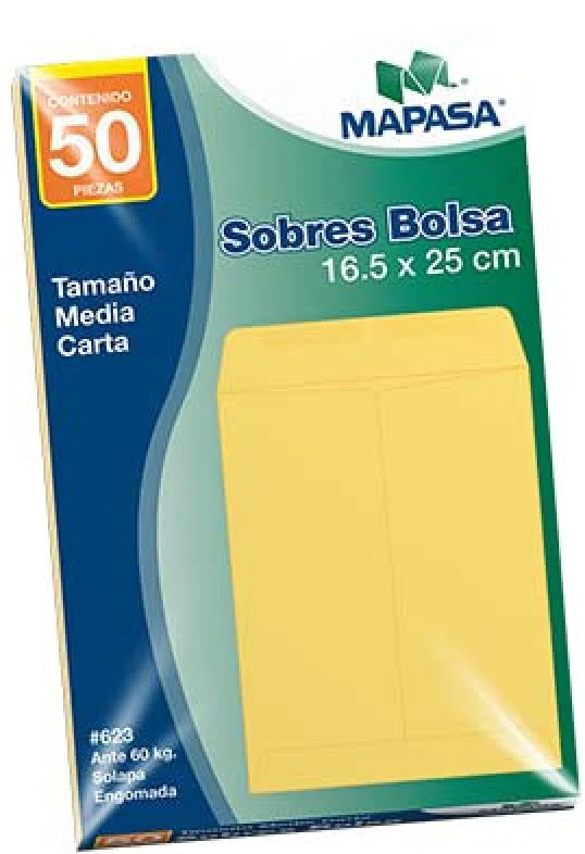 Sobre Bolsa 623 ½ Carta pack c/50 60kg Ante 16.5×25cm Mapasa® IA0193 [Paquete]
