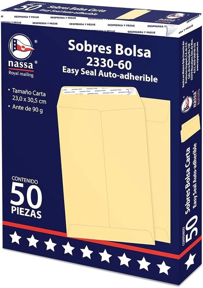 Sobre Bolsa Autoadherible 2330-60 caja c/50 60kg Ante 23×30cm Nassa® IA0334