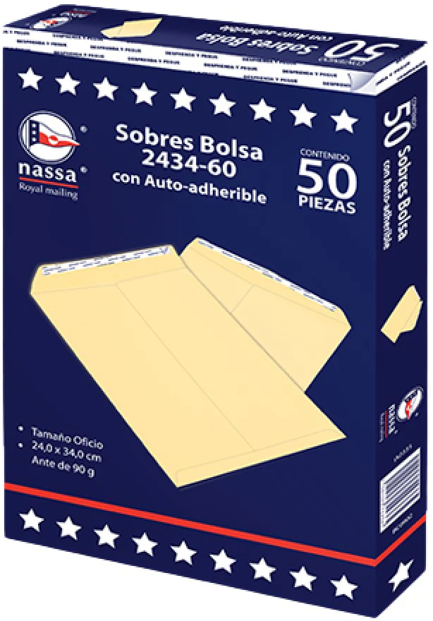 Sobre Bolsa Autoadherible 2434-60 caja c/50 60kg Ante 24×34cm Nassa® IA0335