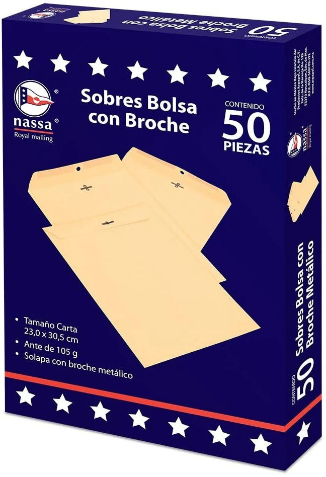 Sobre Bolsa c/Broche Carta caja c/50 80kg Ante 23×30.5cm Nassa® IA0341