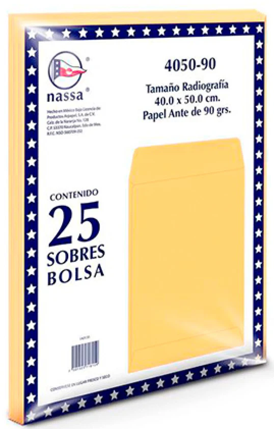 Sobre Bolsa Radiografía paquete c/25 80kg Golden Kraft 40×50cm Nassa® IA0363