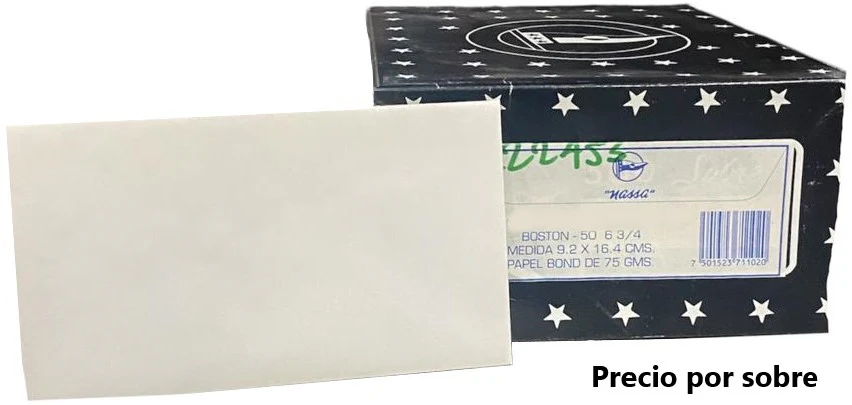 Sobre Boston 50kg Blanco Bond Carta 6¾ Nassa® HA0072 [Sobre]