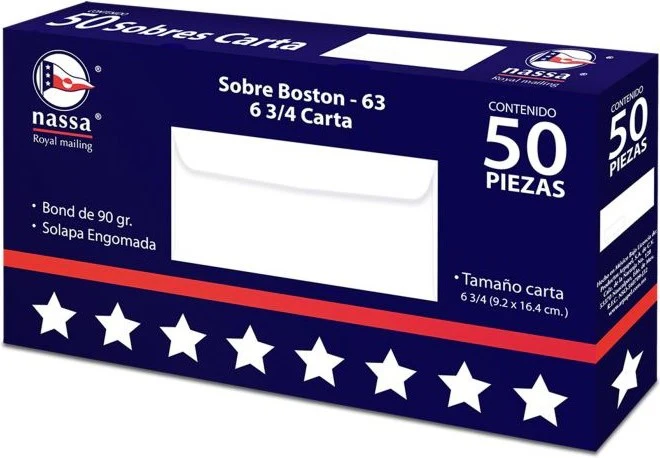 Sobre Boston caja c/50 63kg Blanco Bond Carta 6¾ Nassa® HA0206