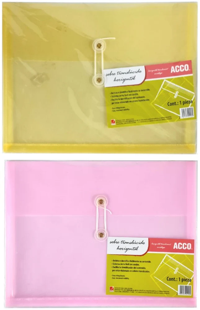 Sobre p/DocumentoPlástico Horinzontal c/Hilo Traslucido Surt Carta ACCO® P4153 [Pieza]
