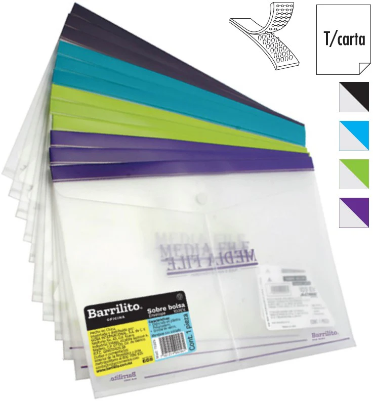 Sobre p/DocumentoPlástico Horizontal Broche Velcro Transparente Carta Barrilito® 103EV. [Pieza]