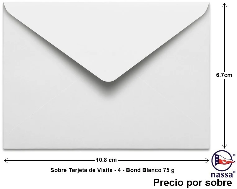 Sobre tarjeta de Visita #4 c/50 Blanco Bond 6.7×10.8cm Nassa® HA0060 [Paquete]