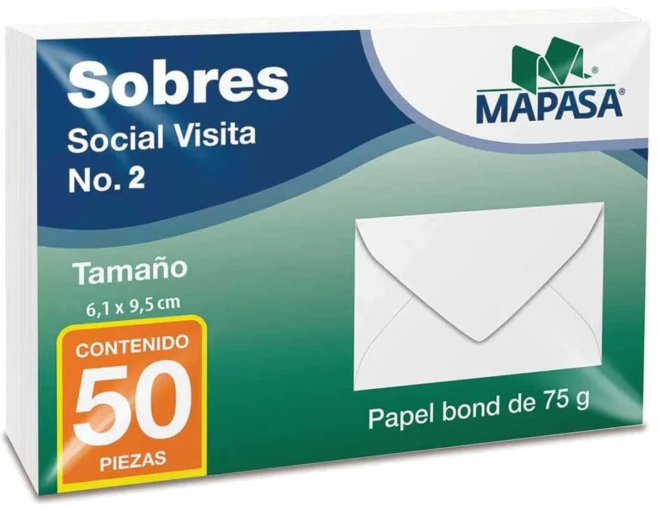 Sobre tarjeta de Visita #402 paquete c/50 Blanco 6.1×9.5cm Mapasa® HA0013