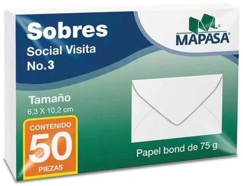 Sobre tarjeta de Visita #403 paquete c/50 Blanco 6.3×10.2cm Mapasa® HA0014