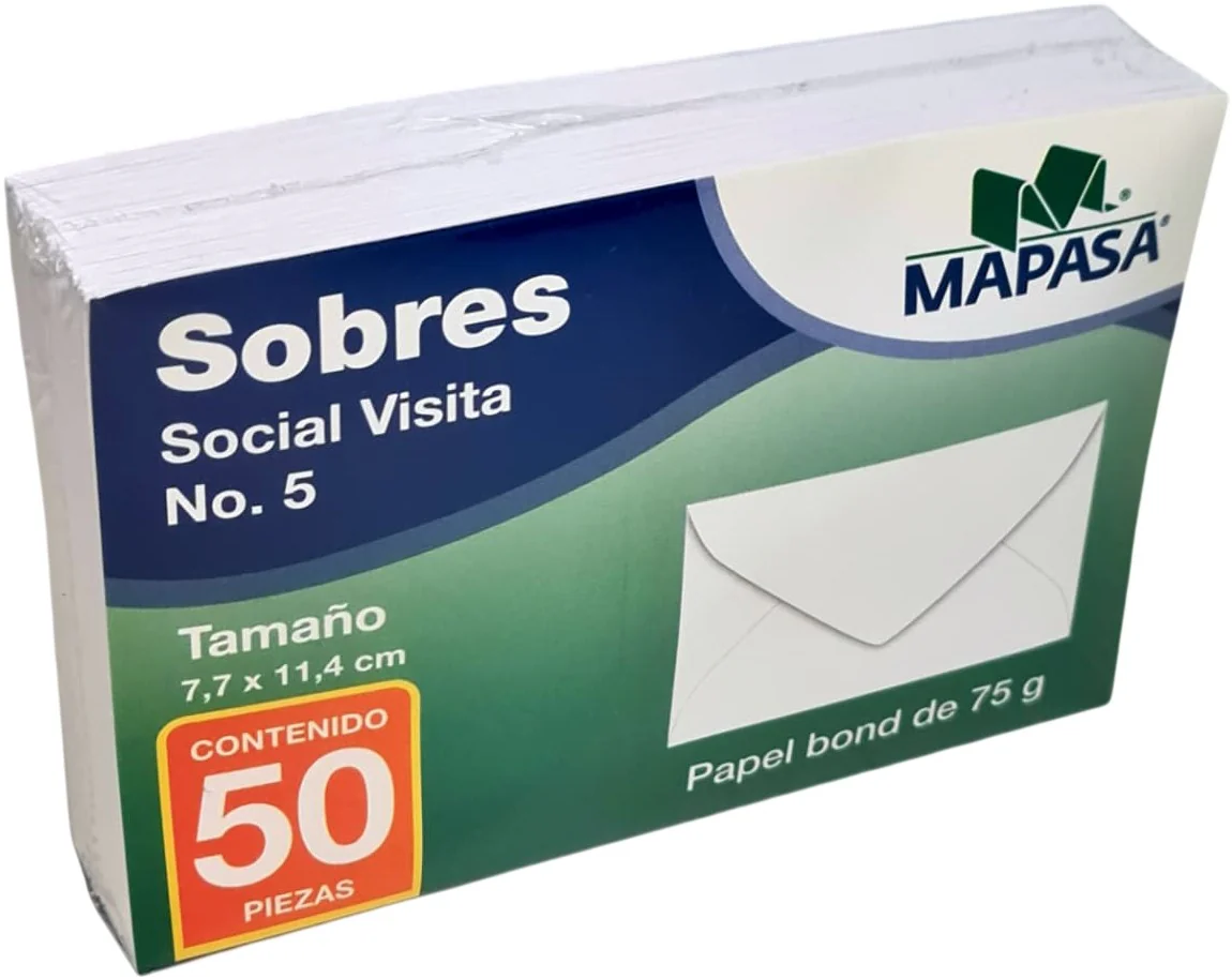 Sobre tarjeta de Visita #405 paquete c/50 Blanco 7.7×11.4cm Mapasa® HA0016