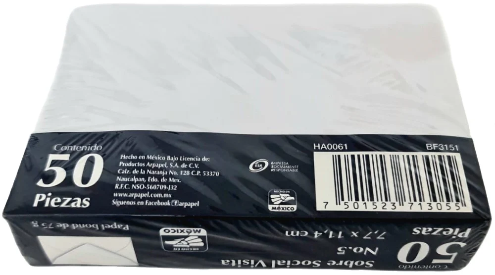 Sobre tarjeta de Visita #5 c/50 Blanco Bond 7.7×11.4cm Nassa® HA0061 [Paquete] - Image 3