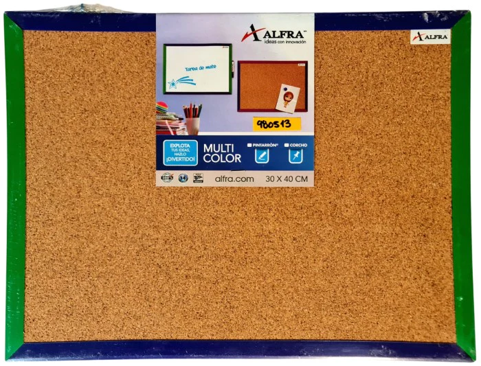 Tablero de Corcho Marco Plástico Multicolor 30×40cm Alfra® 2034 [Pieza]