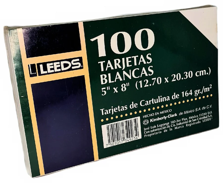 Tarjeta Índice Blanca Leed's c/100 Blanco 5×8" Scribe® [Paquete]