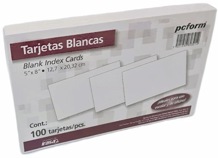 Tarjeta Índice Blanca pcform® c/100 Blanco 5×8" Irasa® 0321 [Paquete]