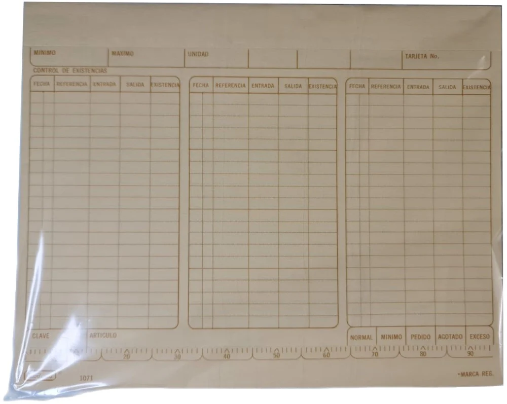 Tarjeta Índice Control Existencias c/100 20.5×16.5 Printaform® 1071 [Pieza]