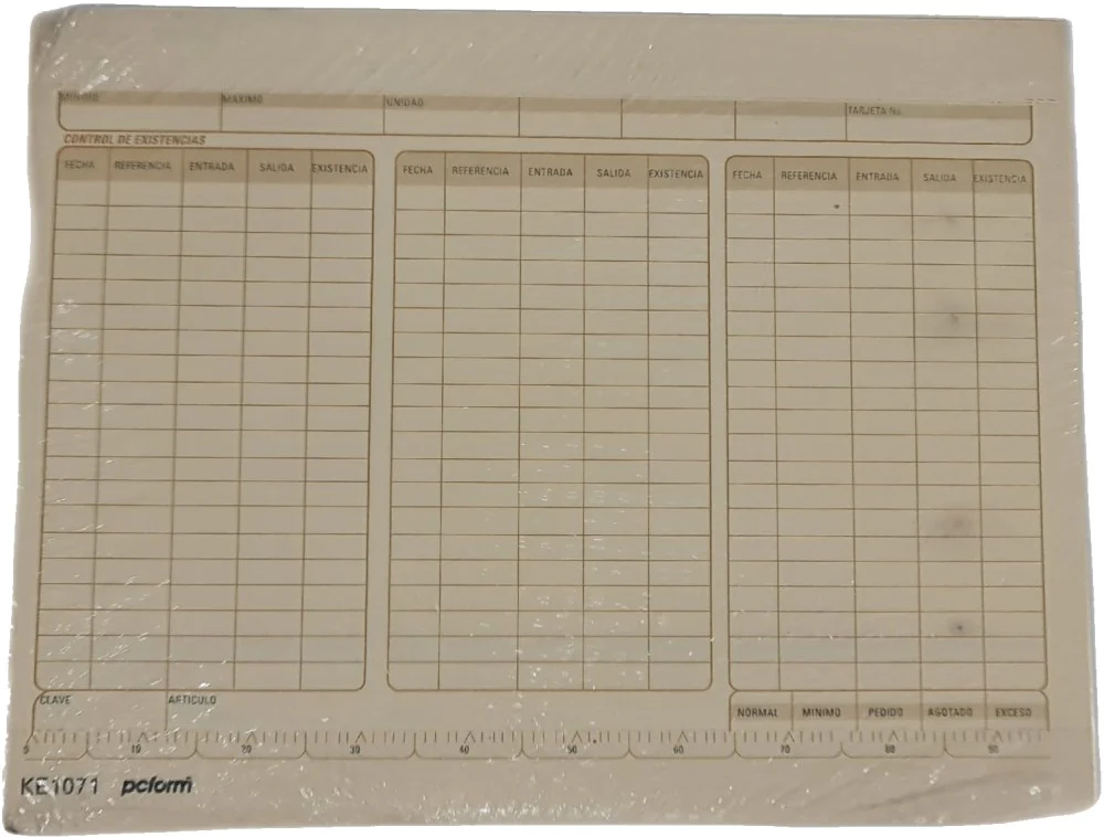 Tarjeta Índice Control Existencias Karde c/100 20.5×16.5 pcform® 1071 [Pieza]