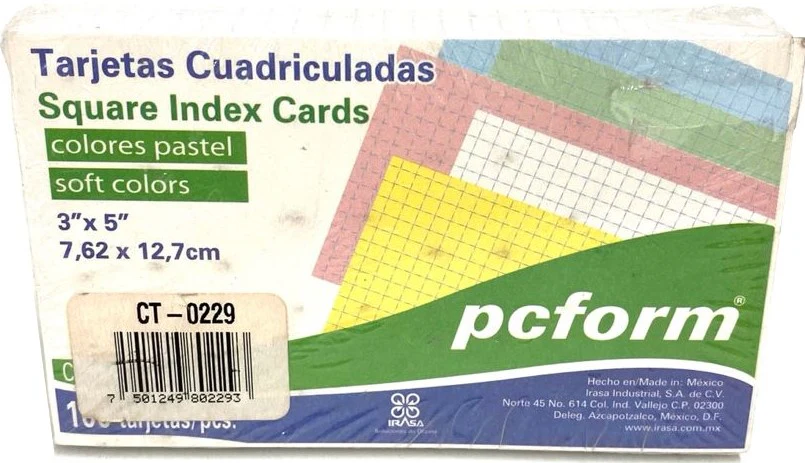 Tarjeta Índice Cuadrícula pcform® c/100 Blanco 3×5" Irasa® CT-0229 [Paquete]
