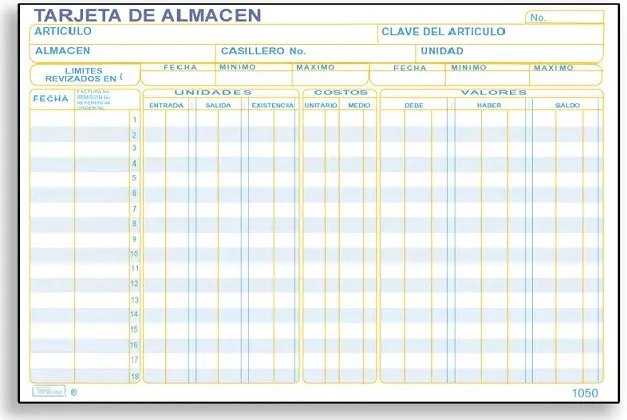 Tarjeta Índice de Almacén c/50 20.5×16.5 Printaform® 1050 [Pieza]
