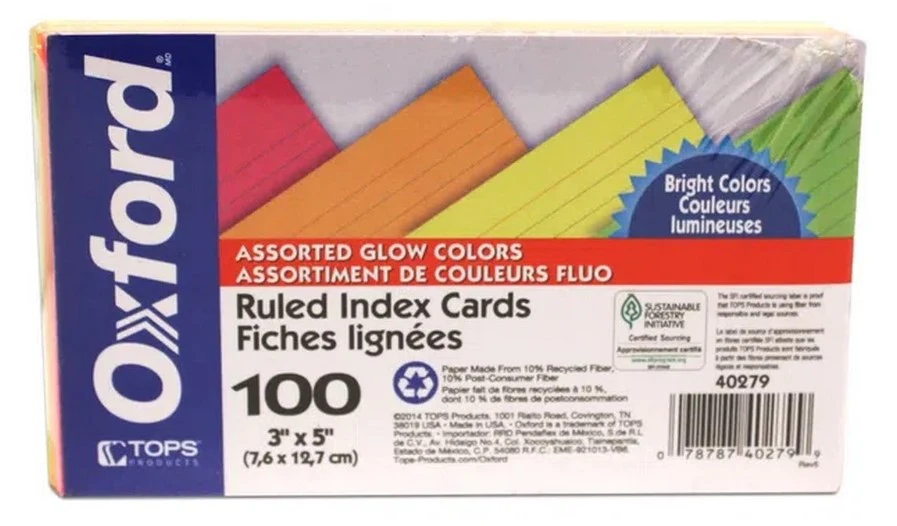 Tarjeta Índice Rayada  c/100 Colores Neón(4)  3×5" Oxford® [Paquete] - Image 2