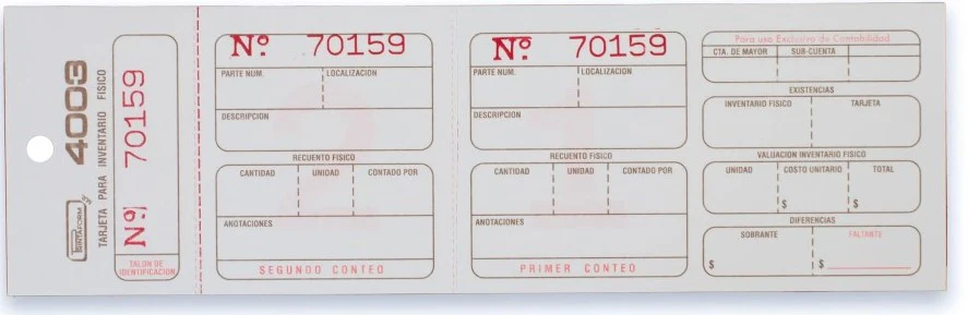 Tarjeta Inventario Fisico pack c/500 23.6×7.4cm Printaform® 4003 [Pieza]